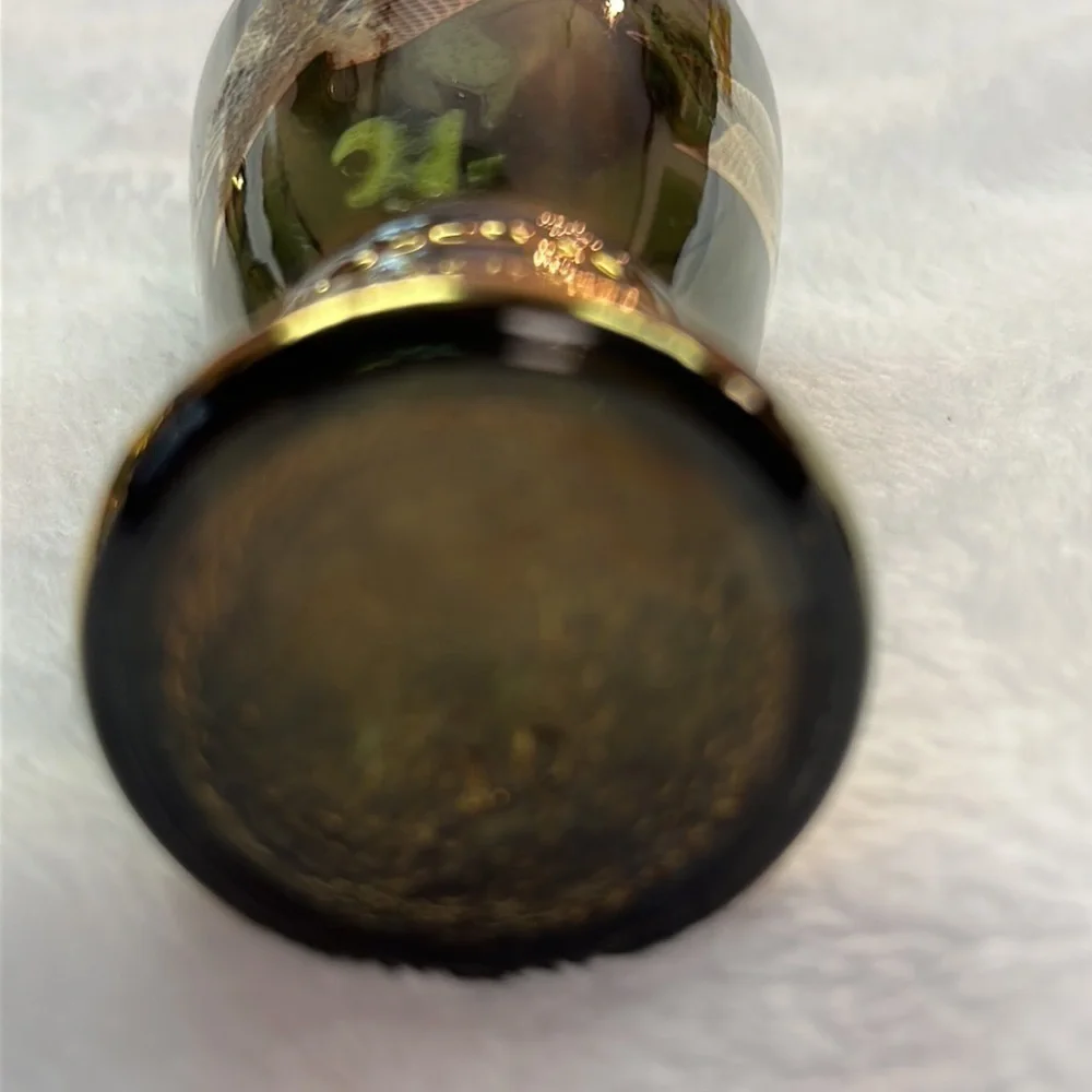 Midcentury Modern Green and Gold Smoked Wheatonware Bud Vase